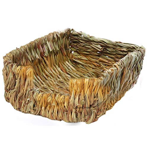 SunGrow Portable Grass Bed for Rabbits, Handmade and Washable Basket, Chew Toy, Easy to Dry, Sleeping, Chewing, Nesting Pad, Small Animal Bunny Bedding