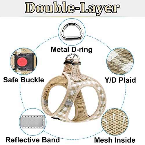 Dog Harness Step-in Breathable Puppy Cat Dog Vest Harnesses for Small Medium Dogs - color: Beige Checkered, size: Large (Chest 17''-20'', Weight 14-19 lb)