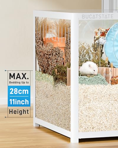 BUCATSTATE Hamster Cage 3.0, Large Hamster Enclosure (47in, White) | 7.8 ft² Small Animal Habitat with Deep Bedding Space for Hamster Enrichment, Stackable Aluminum Frame, Front & Top Access - color: White, size: 47.0"L x 23.6"W x 25.5"H