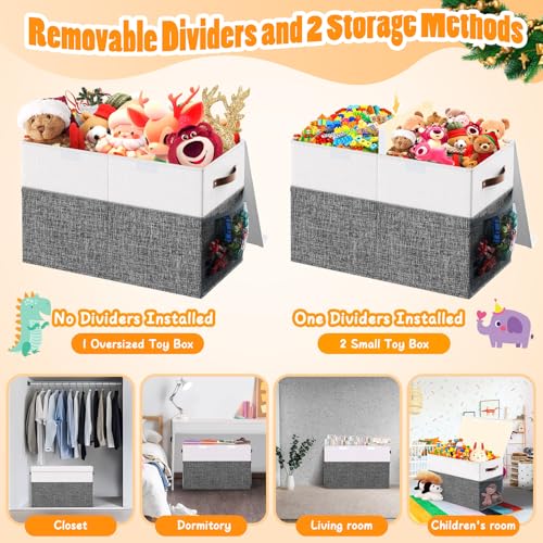 Large Toy Storage Box with Lid & Dividers, Kids Toy Chest, Gray and White | Toy Box for Boys, Girls, Nursery, Bedroom, Living Room, Playroom, 25 x 13 x 16 inches - color: Large Gray and White