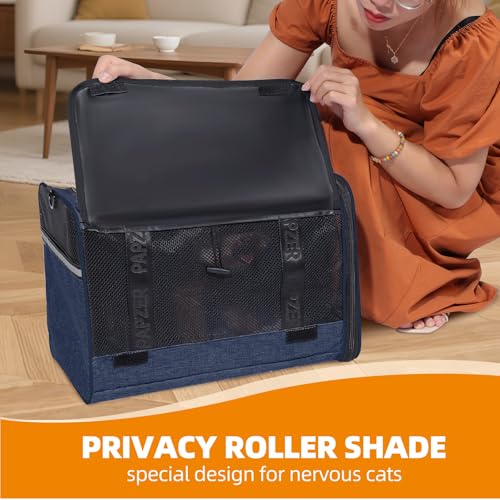 Cat Carrier for Travel, Soft-Sided, Top Loading, Privacy Curtain, to 20 lbs | Medium Pet Carry Bag Nervous Cat, Vet Visits Car Transport, Luggage Sleeve Suitcase Attachable Small Puppy Crate Kennel Navy - color: Navy
