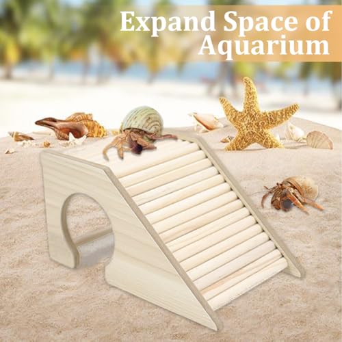 Hermit Crab Hideout with Ramp, Wooden Climbing Toys, Aquarium Ladder Bridge Ramp Toy, Small Animals Tank or Cage Accessories, Hermit Crab Habitat