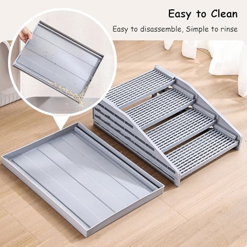 Litter Box Step Cat Ramp Litter Catcher for Cat Litter Boxes Height Adjustable Litter Mat for Small and Senior Cats Washable Water-Proof - Grey