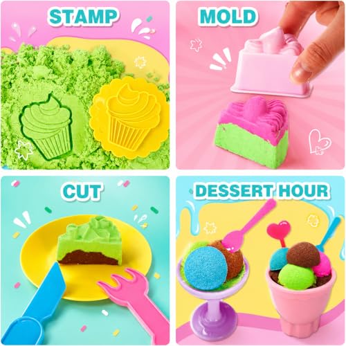 Carolart Cake Sensory Bin, Sand Baking Toys for Kids, Play Cake Sand Kit | Ice cream and dessert sensory play with colorful sensory sand, pretend bakery activity, gift for kids ages 3-8 - style: Cake