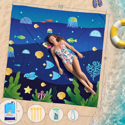 BYDOLL Beach Blanket Waterproof Sandproof,78''X81''/78''X110'' Large Sand Free Oversized Lightweight Sand Resistant Blanket, Picnic Mat for Beach Travel Camping Hiking Essentials - color: Undersea, size: 78''X81"