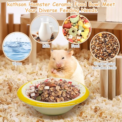 kathson Hamster Ceramic Food Bowl Small Animal Bowls with Banana Pattern for Cage Guinea Pig Anti-Turning Food and Water Dish Pet Feeder for Gerbil Hedgehog 2PCS