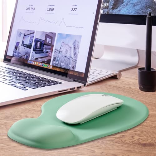 JIKIOU Ergonomic Mouse Pad with Gel Wrist Rest 2 Pack, Portable Small Green | Upgraded-Prevent Gel Leakage, Ergonomic Design for Pain Relief, Cooling Gel filled, Smooth Lycra Surface, Non-Slip PU Base - color: 11Green