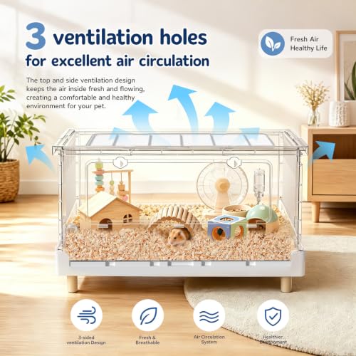 Hamster Cage Foldable, 28Inch Large Acrylic Rat Cage and Habitats | Stackable with Top Access Easy Assemble for Syrian Dwarf Hamsters Gerbil Mouse Hedgehog Guinea Pig Small Animals