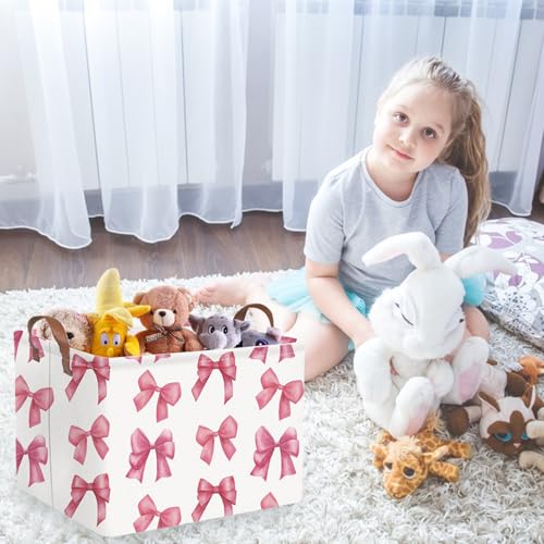 Rectangular Pink Girls basket,Delicate pink bow girls nursery laundry basket,Pink Laundry Hamper,kids waterproof collapsible canvas basket,Toy bins,Girls Room decor(Bowknots) - color: Bowknots