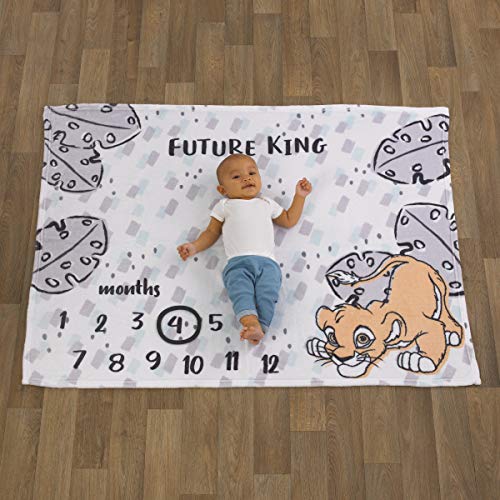 Disney Lion King Simba, Grey, White & Tan Super Soft Milestone Baby Blanket, Grey, White, Charcoal, Tan - color: Disney Lion King Simba Future King