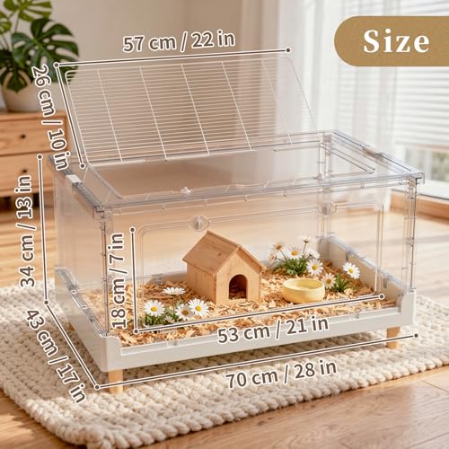 Hamster Cage Cozy Low Playhouse Hideout Castle Oasis | 470 Sq In roomy floor, bookshelf fit height, frosted privacy panel for tiny pets, rapid setup - size: 27.6"L x 17.0"W x 13.4"H