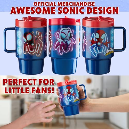 Get Trend Marvel Spiderman Kids Water Bottle with Straw 16.9 oz BPA Free Plastic Cup with Lid Handle Reusable Tumbler for School Gifts for Kids (Blue Spidey) - color: Blue Spidey