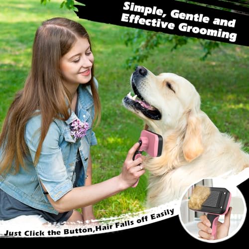 Professional 3PCS Self Cleaning Slicker Brush & Pet Grooming Rake & Flea Comb for Dogs,Cats and Horses | Double-Sided Dematting Comb & Skin Friendly Deshedding Grooming Tool (Light Pink) - color: Light Pink