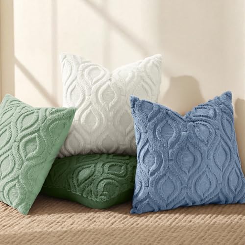 decorUhome Faux Fur Soft Dusty Blue Throw Pillow Covers 16x16 Set of 2 | Plush Solid Fall Couch Pillow Covers, Accent Modern Farmhouse Neutral Decorative Square Pillow Cases for Sofa Bed Living Room - color: Dusty Blue, size: 16" x 16" (Pack of 2)