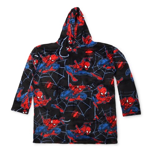 Jay Franco Wearable Throw Blanket – Oversized Plush Hooded Blanket with Pocket, Ultra Soft Cozy Fleece Throw for Lounging, Travel, Black - Spiderman, 34x38 - Adult - color: Black - Spiderman, size: Adult
