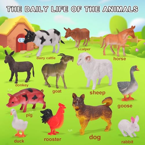 12 Pack Large Farm Animals Toys for Kids 3-5 Year Old Toddlers 1-3 Educational Realistic Plastic Farm Animal Figures 4-6 Inch for Boys Girls, Birthday, Classroom Learning