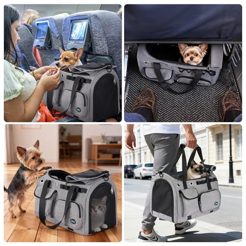 Ownpets TSA Airline Approved Large Pet Carrier, Soft Sided Cat Dog Carrier for Small Pets, Underseat, Waterproof, Foldable for Medium Big Cats 20 lbs+ & 2 Kittens/Puppies (17.7"x11.8"x12.2")