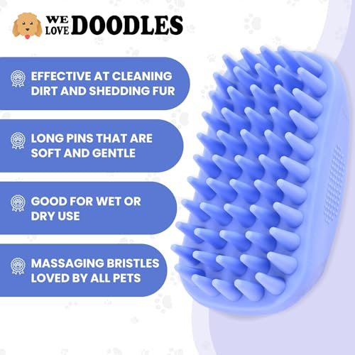 Dog Bath Brush, Easy Wash Scrubber For Bath & Shower, Silicone Brush, 2PACK | Best Dog Scrubber for Bath, Soft Curry Brush For Puppy, Essential Pet Bathing Supplies, Shampoo Brush For Dogs & Cats, 2 PACK - size: Short & Long Pins