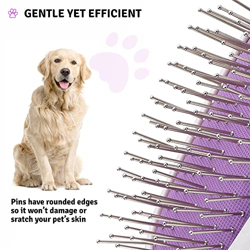 Pet Grooming Brush - Fur Detangling Pins & Coat Smoothing Slicker Bristles, Two-Sided Design for Dogs, Cats & Other Animals