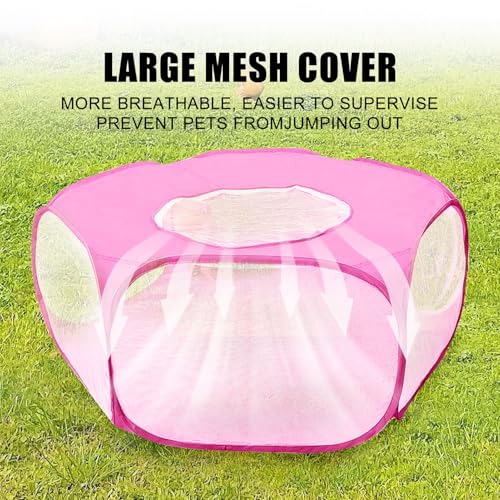 2-Pack Guinea Pig Carrier Backpack and Playpen with Lid, Breathable Pet Playpen Pop Open Exercise Fence, Portable Small Animal Cage for Rabbits, Chinchillas, Squirrel, Lizard, Sugar Glider - color: Pink