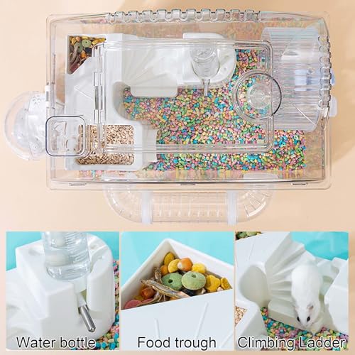 Tfwadmx Dwarf Hamster Cage,Acrylic Rat Cage,Hamster Home Small Animal Cages with Tube Exercise Wheel Mouse Habitat for Gerbils Mice 17.7”x11”x11.8” - color: Transparent