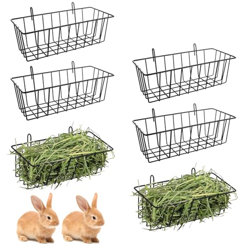 6 Pack Rabbit Hay Feeder, Heavy Duty Metal Bunny Hay Holder with Hooks, 9 x 4 x 3 Inch Hanging Hay Rack for Rabbit Cage, Guinea Pig, Chinchilla, Black - color: Black