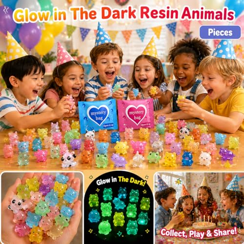 50 PCS Mystery Bag Mini Resin Animals, Glow in The Dark Tiny Animal Figurines Blind Bags Bulk, Cute Mini Resin Figures Surprise Box Toys for Kids, Classroom Prizes, Goodie Bag Stuffers, Party Favors - color: 50pcs Animals