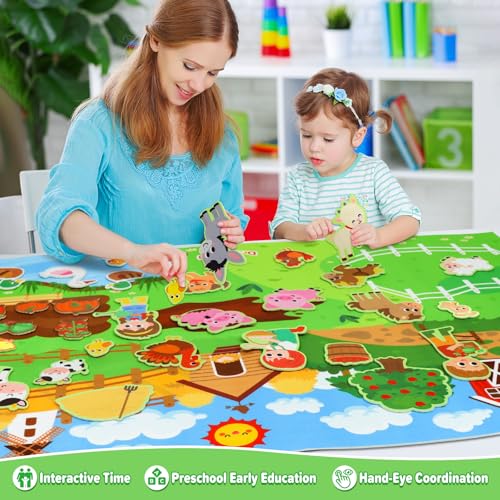Dr.Rapeti 43x28 inch Felt Story Board Set, 41Pcs Animals Flannel Board | Education Toy, Felt Animals, Animals Felt Board Set, Preschool Learning Interactive Storytelling Teaching Play Activity Kits