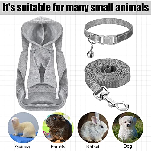 Foaincore 6 Pcs Ferret Clothes Hoodie Sweater Leash Harness Set Grey Red | Soft Hoodie Sweaters with Drawstring, Collar with Bell for Safety, Leash Included, For Guinea Pig Hamster Chinchilla