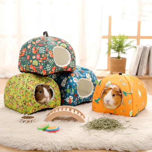 Novabright 4 Pack Guinea Pig Hideout Bed Dwarf Rabbit Bed Sleeping Fleece House Washable Cave Cage Accessories for Little Bunny Ferret Chinchilla Hedgehog(7.5x7.5x6 Inches,Animal Style) - size: 7.5x7.5x6 Inches, style: Animal Style