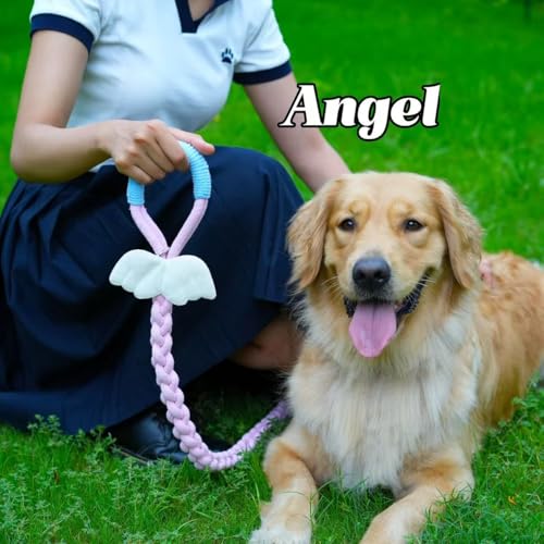 4FT Heavy Duty Braided Rope Dog Leash, Soft Cotton Design with Locking Clip for Medium & Large Dogs – Ideal for Walking & Training (Pink Blue – Angel Wings) - color: Pink Blue – Angel Wings