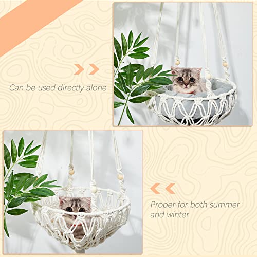 3 Pcs Macrame Cat Hammock, Including Hanging Kitten Bed Scratcher Scratch Pad Swing Bed for Small Cat Small Dog(40 x 12 Inch,Cute Style)