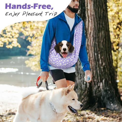 Pawaboo Small Dog Sling Carrier | Reversible Puppy Small Pet Carrier,Hands Free,Safety Buckle,Storage Pocket for Travel,Outdoor Activities Purple Daisy - color: Purple Daisy