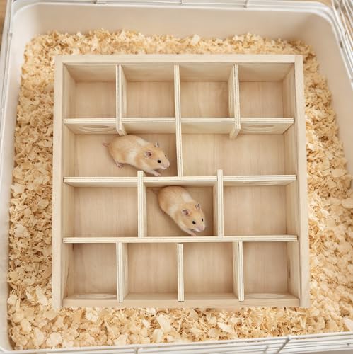 Wooden Maze Tunnel Toy with Cover Dwarf Hamster Maze Toy Safe for Small, Tiny, Mini Furry Animals, Child Gerbil Hole (Burlywood)