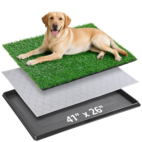 Portable Dog Grass Pad with Tray 41"x26", for Indoor Outdoor Potty Training | Dog Litter Box, Easy to Clean, Pet Loo, Artificial Grass Patch, Washable Pee Pad, Ideal for Patio Balcony Apartment - size: 41"x26"（3 Layer Potty System)