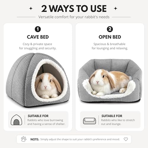 Rabbit Hideout Bed for Large Bunnies, Soft Plush Bunny House | Cozy Small Animal Hideaway with Removable Pad for Indoor Rabbits, Guinea Pigs, and Ferrets, Charcoal - color: Charcoal