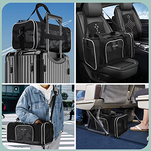 Small Pet Carrier 17" L x 12" W x 8.5" H Airline Approved, Black | for JetBlue/Frontier/Spirit Airlines, Lockable Safety Zippers and Anti-Scratch Mesh, Pets Under 8 lbs - color: Black, size: 17.0"L x 12.0"W x 8.5"H