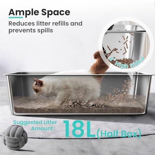 Extra Large Stainless Steel Cat Litter Box, 23.6"x15.7"x6" | Non-Sticky, Smooth Metal Litter Box for Indoor Cats, Leak-Proof, Easy to Clean, Non-Slip, High Sided, Easy Entry - size: 23.6”x15.8”x6”