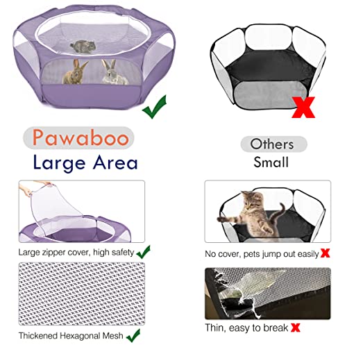 Pawaboo Small Animal Playpen with Zippered Cover, Purple | Portable pop-up pet tent for supervised rabbits, guinea pigs, chicks and kittens; water-resistant bottom and 3 metal rods - color: E-Purple