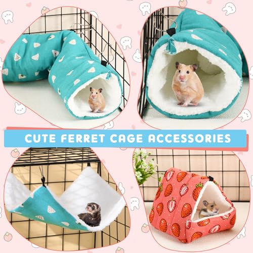 Abbylike 9 Pieces Rat Guinea Pig Hanging Hammock Ferret Cage Accessories Small Pet Hideout Tunnel Cave Hanging Hammock Hamster Toy Accessories for Ferret Hamster Chinchilla(Strawberry)