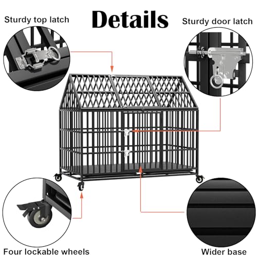 54 inch Heavy Duty Indestructible Dog Crate with 2 Bowls, Steel Double Door Indoor High Anxiety Cage for Large Giant Dogs, Escape-Proof Chew-Proof Pet Kennel with Trays and Wheels, Extra Large XL XXL - size: 53.9"L x 29.7"W x 46.1"H