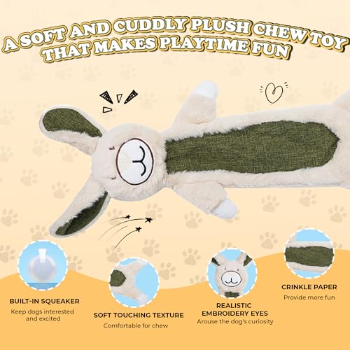 Squeaky Dog Toys for Small & Medium Breeds, Soft No Stuffing Interactive Puppy Teething Chewing Toy with Crinkle Paper, Best Birthday, Christmas, Halloween, Easter Gift, Flat Rabbit - color: Rabbit