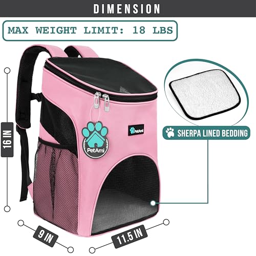 PetAmi Cat Backpack Carrier, Airline Approved Pet Carrier Backpack for Small Dogs and Large Cats, Soft Sided Collapsible Ventilated with Sherpa Bed for Hiking Travel, Max 18 lbs, Pink - color: Pink
