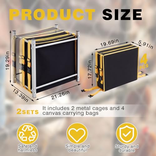 Gilprop 2 Set 2 Compartment Chicken Carrier with Metal Frame, Foldable Rooster Transport Cage, Breathable Canvas Poultry Travel Crate with Handle, Portable Chicken Coop for Farm, Show, Outdoor Use