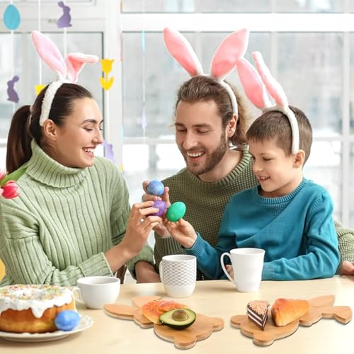 AWIZOM Easter Bunny Shaped Cutting Board Rabbit Bamboo Charcuterie Board Wooden Bread Cheese Serving Tray Platter Kitchen Chopping Board for Easter Spring Holiday Housewarming Present,13.78x7.68x0.59"