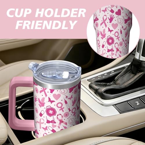 30oz Breast Cancer Awareness Stainless Steel Tumbler with Handle and Straw,Pink Ribbon Mug Cup Water Bottle with Lid and Straw, Patients Survivor Women Gifts - color: Cancer2