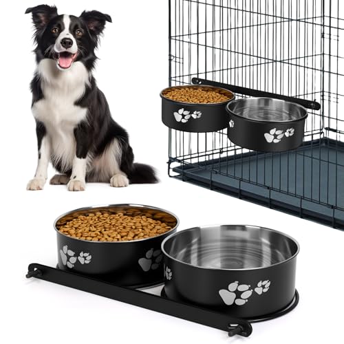 Kennel Water Bowl Hanging, 2 Pack Dog Crate Bowls, No Spill Dog Crate Water Bowl, Food Bowls for Kennel Cage Crates Mountable, 6.3*6.3*2.75 inches for Medium and Small Dog Cat Bunny Guinea Pig Ferret