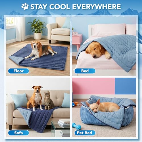 PetAmi Dog Cooling Mat, Q-Max Pet Cooling Blanket with Thick Cushioning, Self Cooling Pad for Dogs & Cats, Reversible Summer Mat for Crate, Couch, Kennel, Navy/Dusty Blue, Large (40x60) - color: Navy/Dusty Blue, size: Large (40x60)