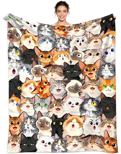 Cat Blanket Gifts for Girls Women Cat Lovers Soft Warm Flannel Cats Throw Blanket Cute Birthday Decorations 50"x40" - color: Black Cat