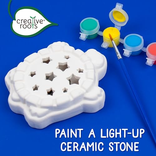 Creative Roots Mini Light Up Turtle Stepping Stone with Color-Changing LED, Acrylic Paints, and Paintbrush - Ceramic Craft Kit for Kids - style: Light Up Turtle